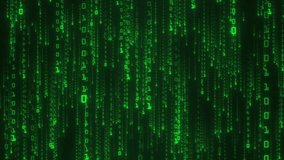 The Matrix style binary code. The camera moves through the falling numbers. Seamless loop. Digital binary code processing on screen background loop. Data rendering of a scientific technology data - Powered by Shutterstock - Get 15% off with code: PIKWIZARD15