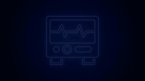 Glowing neon line Computer monitor with cardiogram icon isolated on black background. Monitoring icon. ECG monitor with heart beat hand drawn. 4K Video motion graphic animation.