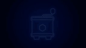 Glowing neon line Honey extractor icon isolated on black background. Mechanical device for honey extraction from honeycombs. 4K Video motion graphic animation.