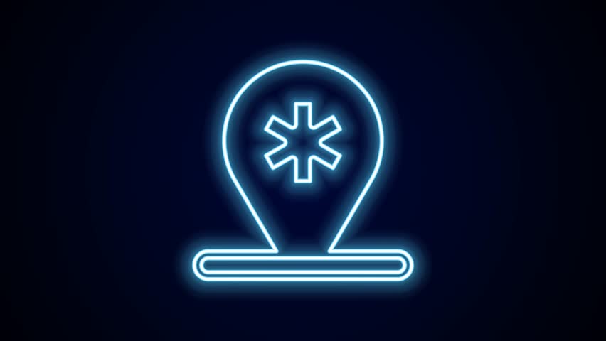 Glowing neon line Medical map pointer with cross hospital icon isolated on black background. 4K Video motion graphic animation. | Shutterstock HD Video #1099415707