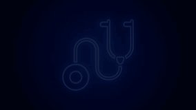 Glowing neon line Stethoscope medical instrument icon isolated on black background. 4K Video motion graphic animation.