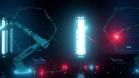 Endless rows of industrial robots with synchronized motion on a seamless VJ loop. Ideal for visualizing sound beats in music videos, performance walls, LED screens and projection cards. - Powered by Shutterstock - Get 15% off with code: PIKWIZARD15