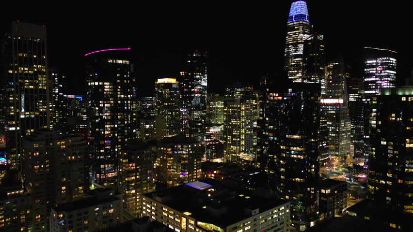 Above San Francisco at night.Aerial cinematic shot Royalty-Free Stock Footage #1099420471