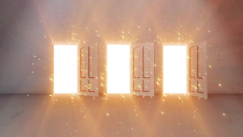 3 Door opening with bright light Shine effect  | Shutterstock HD Video #1099420509