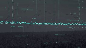Animation of financial data processing over wind turbines. Global ecology, computing and digital interface concept, digitally generated video. - Powered by Shutterstock - Get 15% off with code: PIKWIZARD15