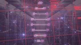 Animation of dna strand and data processing with network of connections over server room. Global technology, computing and digital interface concept, digitally generated video. - Powered by Shutterstock - Get 15% off with code: PIKWIZARD15