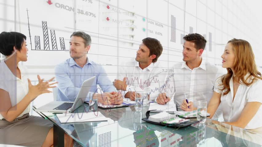 Animation of data processing over diverse business people working in office. Global business and digital interface concept digitally generated video.