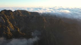 Great aerial footage in 4K of a sunrise in the mountains of Madeira taken with a drone.
