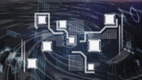 Animation of clock and data processing over cityscape. Global business, finances, computing and data processing concept digitally generated video. - Powered by Shutterstock - Get 15% off with code: PIKWIZARD15
