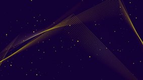 Golden curved lines and shiny particles on violet background. Seamless looping abstract geometric motion design. Video animation Ultra HD 4K 3840x2160
