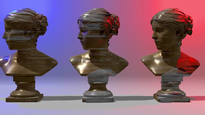3D Rotating Venus Head Animation. Abstract Futuristic Sculpture In Modern Art Style. Glitch Effect. NFT Cryptoart Concept. 4K Royalty-Free Stock Footage #1099434543