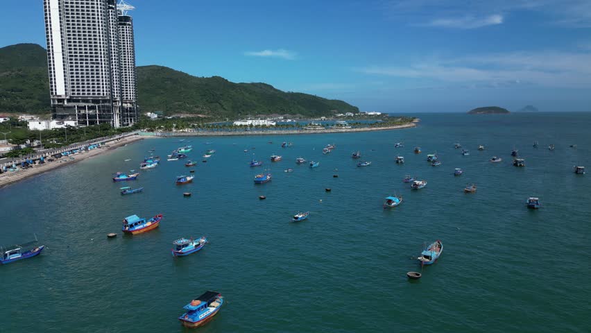 Beautiful 4K panoramic aerial video from flying drone to Nha Trang, Vietnam, the main church for the Church of Catholic Diocese of Nha Trang. 4K Nha Trang, Vietnam.
