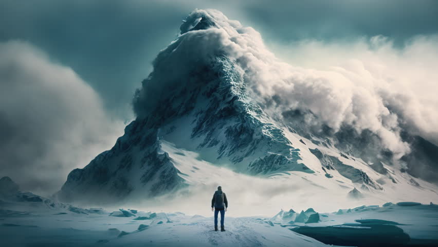Achieving Success in the Great Outdoors A Hiker's Adventure Through Snowy Landscapes Challenging Mountains and Breathtaking Views Pushing Your Limits | Shutterstock HD Video #1099441177