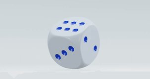3d render of isolated rotating dice for casino or gambling concept, looping video.