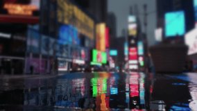 Rain pond splashing and reflection from Times Square, a busy tourist intersection of neon art and commerce and is an iconic street of New York City and America in Manhattan, New York City. - Powered by Shutterstock - Get 15% off with code: PIKWIZARD15