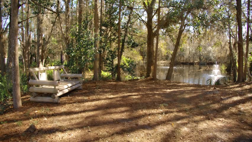 Wooden gazebo overlooking the fishing pond.
