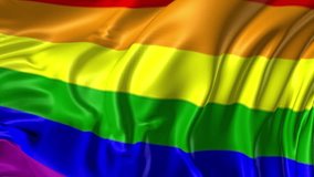Rainbow flag, LGBT pride Flag waving at wind. Loop. Moving realistic 3d illustration