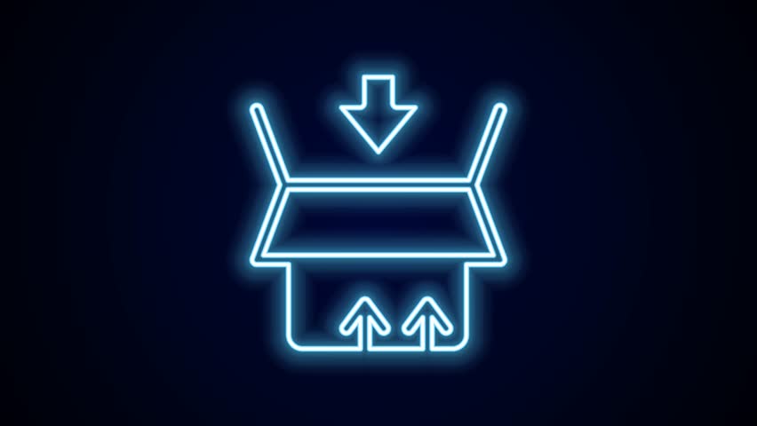 Glowing neon line Carton cardboard box icon isolated on black background. Box, package, parcel sign. Delivery and packaging. 4K Video motion graphic animation. | Shutterstock HD Video #1099450739
