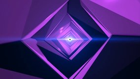 Abstract purple moving tunnel from the edge of the pentagon and segments industrial futuristic hi-tech, abstract background. Video 4k, motion design