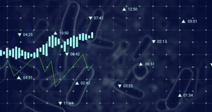 Animation of financial data processing over blood vessels floating against blue background. Medical research and business technology concept - Powered by Shutterstock - Get 15% off with code: PIKWIZARD15