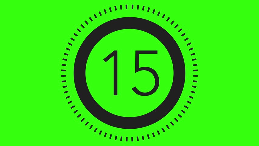 15 seconds dashed line circle countdown timer. Black on Green Screen Chroma Key. Stylish simple design. Vehicle or machine part concept	