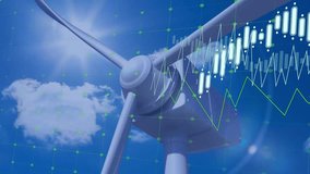 Animation of data processing over wind turbine. Global environment, sustainability, wind energy and data processing concept digitally generated video. - Powered by Shutterstock - Get 15% off with code: PIKWIZARD15