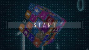 Animation of start and cube with icons over data processing on black background. Global technology, computing and digital interface concept digitally generated video. - Powered by Shutterstock - Get 15% off with code: PIKWIZARD15