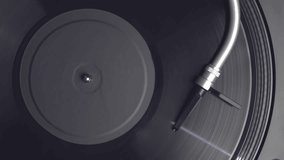Flat lay video of dj turntable playing vinyl record with music 