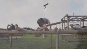 Animation of data processing over diverse sports people at obstacle course. Global sport and digital interface concept digitally generated video. - Powered by Shutterstock - Get 15% off with code: PIKWIZARD15