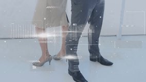 Animation of data processing over caucasian businessman and businesswoman standing at office. Computer interface and business technology concept - Powered by Shutterstock - Get 15% off with code: PIKWIZARD15