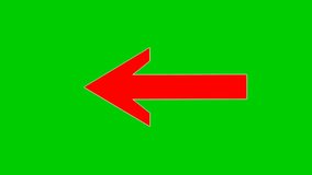 Arrow sign symbol animation on green screen, red color cartoon arrow pointing left 4K animated image video overlay elements