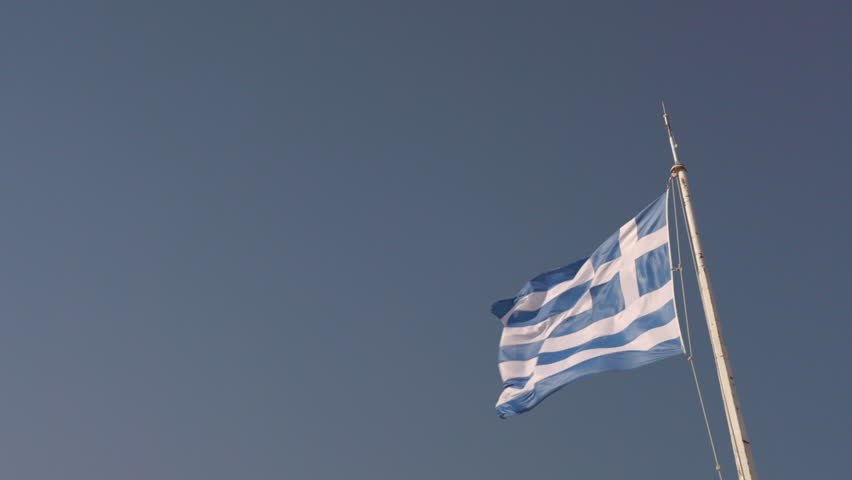Greek flag in slow motion in the wind