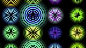 Abstract Neon Animated Circle Rings Video Loop Background – 4k Resolution Closeup Composition. Seamless Loop. Multicolor Rings Background for Your Event, Concert, Title, Presentation, Show, Party