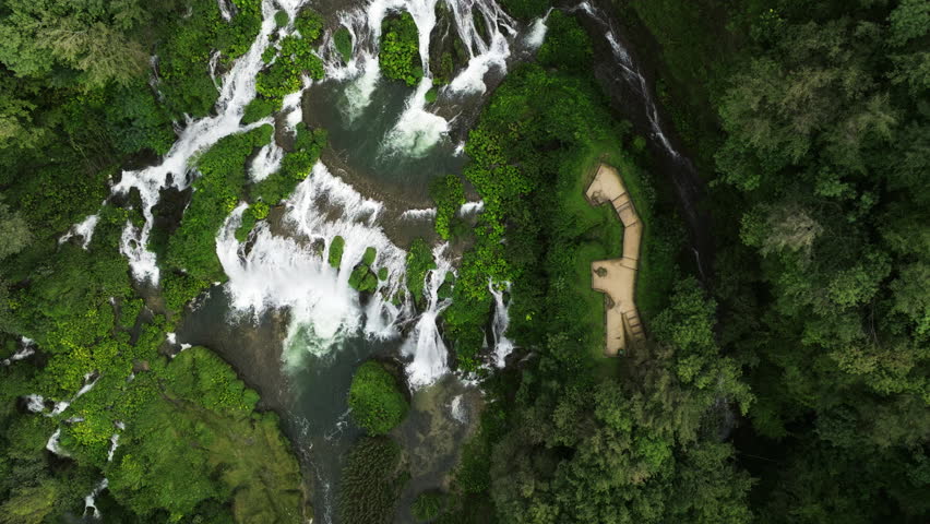 Top View Of Cascata delle Marmore In Umbria, Italy - drone shot
