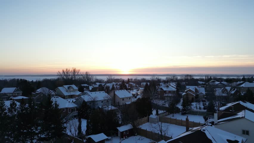 Golden hour by the Great Lakes during winter time and sunset