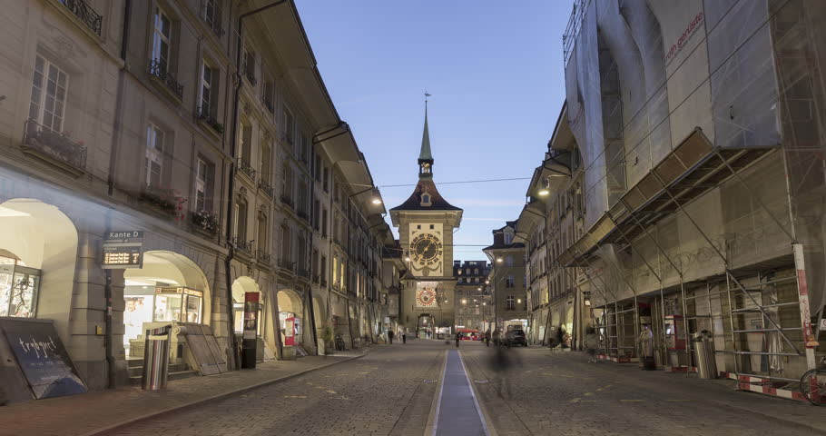 Clock Tower in Berne (Zytglogge Bern), Switzerland, Hyperlapse, 4k