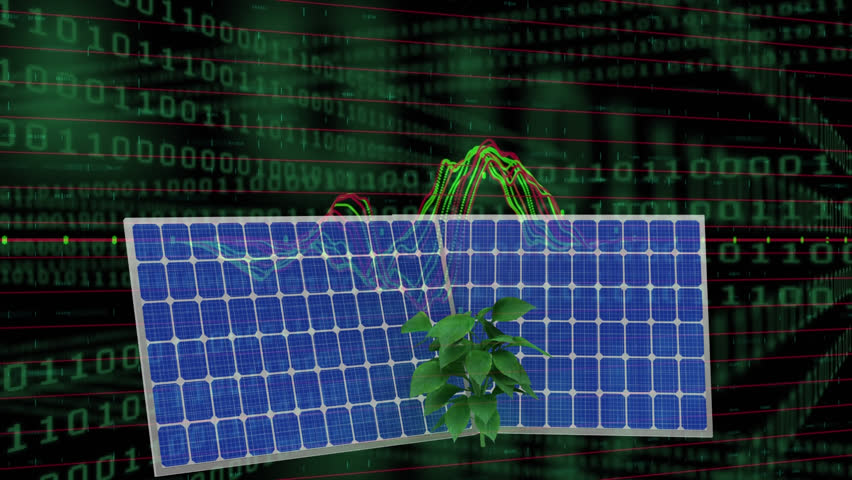 Animation of binary coding and financial data processing over solar panels. Global solar energy, sustainability, computing, digital interface and data processing concept digitally generated video. - Powered by Shutterstock - Get 15% off with code: PIKWIZARD15
