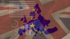 Animation of data processing over eu and uk flags. Global business, patriotism and digital interface concept digitally generated video. - Powered by Shutterstock - Get 15% off with code: PIKWIZARD15