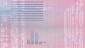 Animation of statistical data processing over screens with mosaic squares on gradient background. Business technology concept - Powered by Shutterstock - Get 15% off with code: PIKWIZARD15