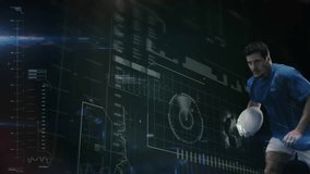 Animation of computer data processing over rugby player. Global sports, computing and data processing concept digitally generated video. - Powered by Shutterstock - Get 15% off with code: PIKWIZARD15
