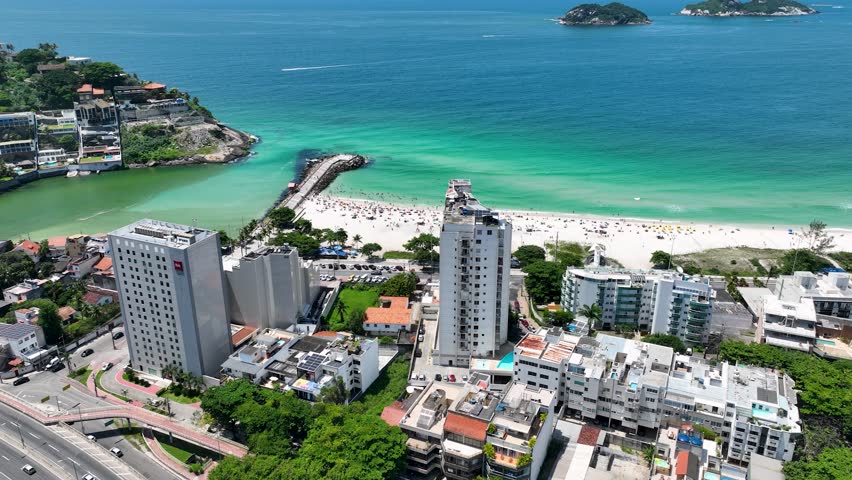 Pepe Beach At Barra Da Tijuca In Rio De Janeiro Brazil. Travel Destination. Tourism Scene. Barra Da Tijuca At Rio De Janeiro Brazil. Summer Travel. Tropical Scene. | Shutterstock HD Video #1099494487