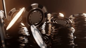 Golden poker chips and dice are falling in slow motion. Online casino betting or blackjack gambling concept. Luxury background - Powered by Shutterstock - Get 15% off with code: PIKWIZARD15