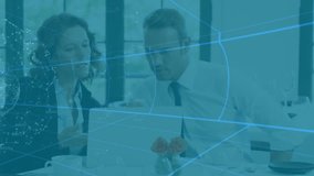 Animation of tunnel in seamless pattern over caucasian businessman and businesswoman discussing. Global networking and business technology concept - Powered by Shutterstock - Get 15% off with code: PIKWIZARD15