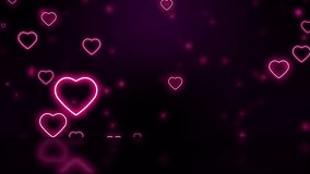 valentines day neon heart background, glowing and shiny purple hearts, love and marriage concept, dark background Neon lights heart love. Neon looped animation for music videos and fluid background