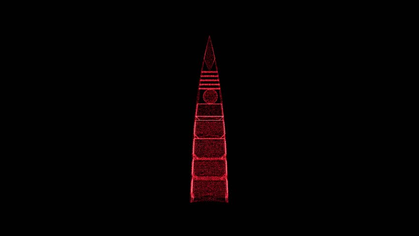 3D Al Faisaliyah Tower rotates on black background. Object consisting of red flickering particles 60 FPS. Science concept. Abstract bg for title, presentation. Screensaver. 3D animation. | Shutterstock HD Video #1099500835