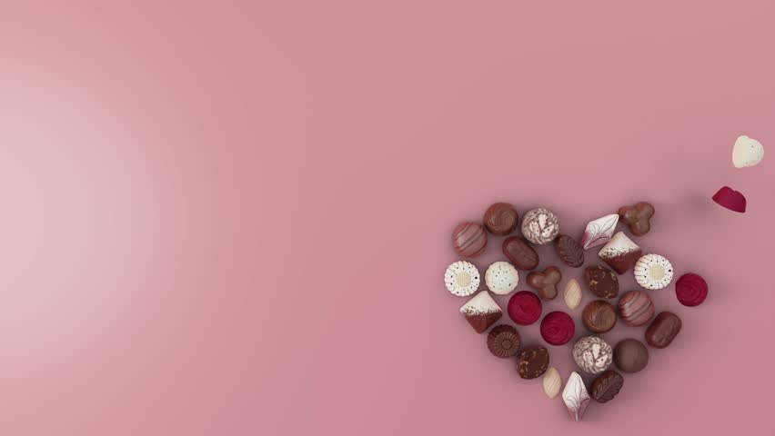 Chocolates make love or heart shape with black and white mask and pink background. motion graphic animation. copy space. 3d rendering | Shutterstock HD Video #1099504039