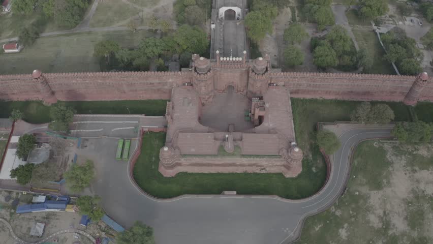 An aerial shot of the Red Fort, Lal Qila during the COVID-19 lockdown in New Delhi, India
