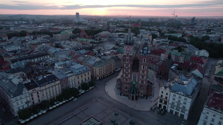 Krakow, Cracow, Lesser Poland Voivodeship. Krakus Mound, Market Square in Krakow, Wawel Castle and other popular buildings and architecture in Krakow.