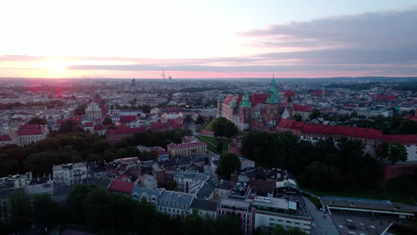 Krakow, Cracow, Lesser Poland Voivodeship. Krakus Mound, Market Square in Krakow, Wawel Castle and other popular buildings and architecture in Krakow.