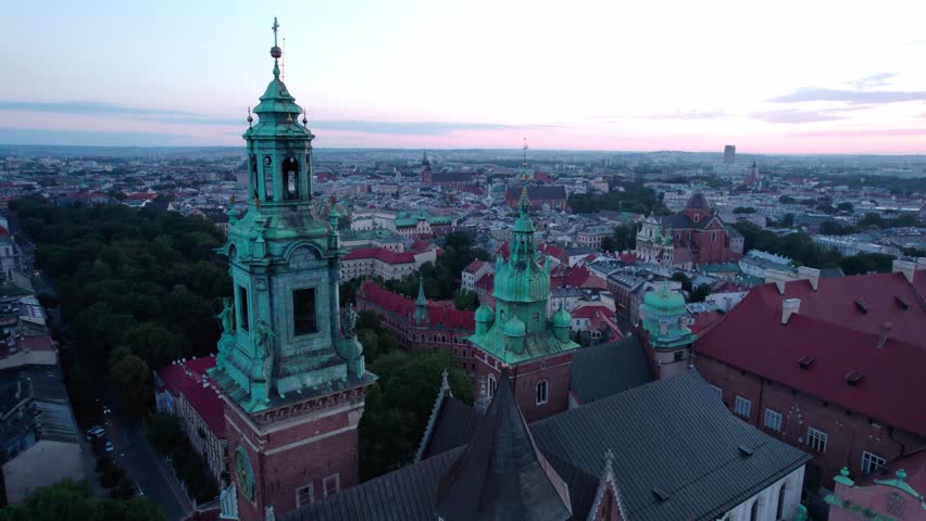 Krakow, Cracow, Lesser Poland Voivodeship. Krakus Mound, Market Square in Krakow, Wawel Castle and other popular buildings and architecture in Krakow.